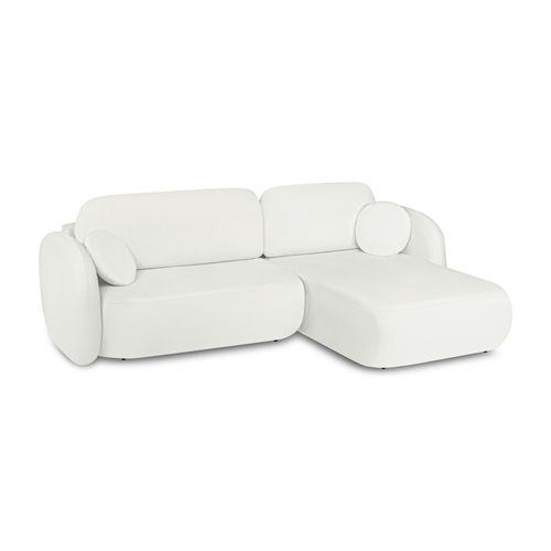 Canapé D'angle Droit Convertible Carlotta 4 Places Tissu Chenille Écru