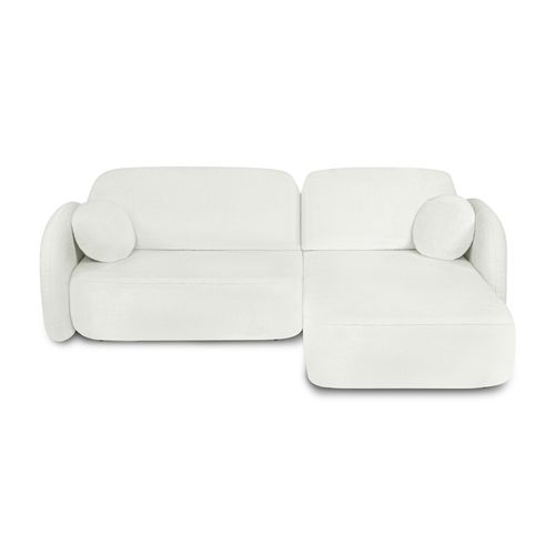 Canapé D'angle Droit Convertible Carlotta 4 Places Tissu Chenille Écru