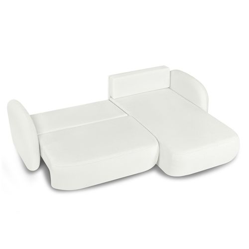 Canapé D'angle Droit Convertible Carlotta 4 Places Tissu Chenille Écru