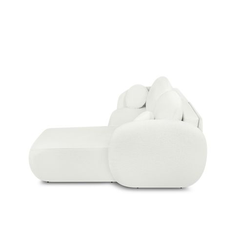 Canapé D'angle Droit Convertible Carlotta 4 Places Tissu Chenille Écru