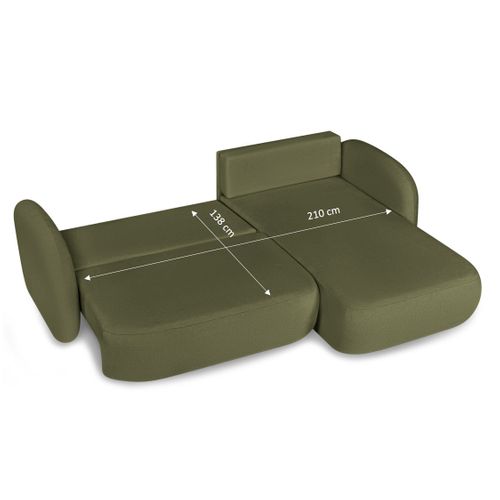 Canapé D'angle Droit Convertible Carlotta 4 Places Tissu Chenille Vert Kaki