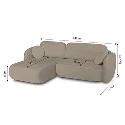Canapé D'angle Gauche Convertible Carlotta 4 Places Tissu Bouclette Taupe