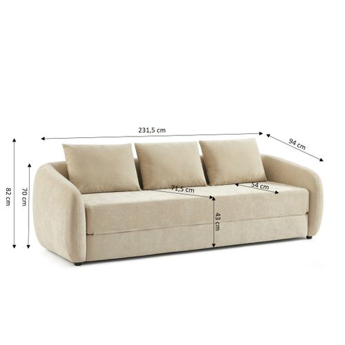 Canapé Droit Paz Déplimousse 3 Places Tissu Chenille Beige