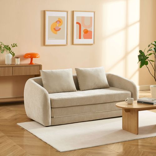 Canapé Droit Paz Déplimousse 2 Places Tissu Chenille Beige