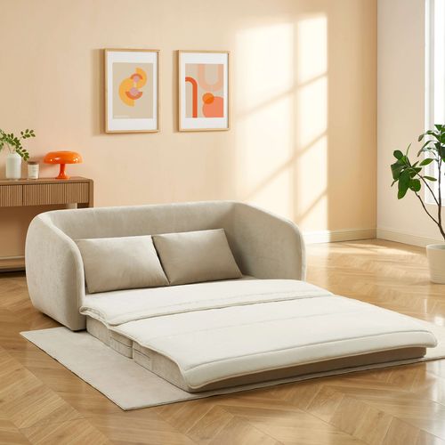 Canapé Droit Paz Déplimousse 2 Places Tissu Chenille Beige