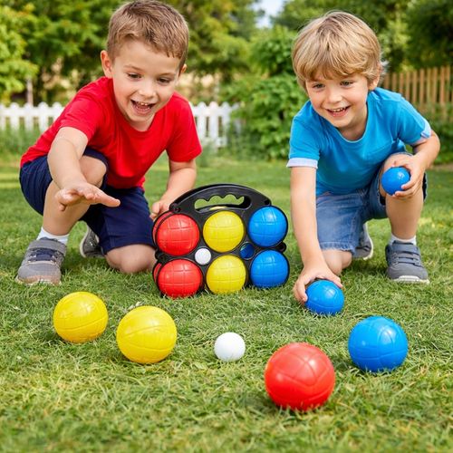 Set De 6 Boules De Pétanque Enfants Colorées – Avec Cochonnet Et Boîte De Rangement Noire – Jeu D’ex