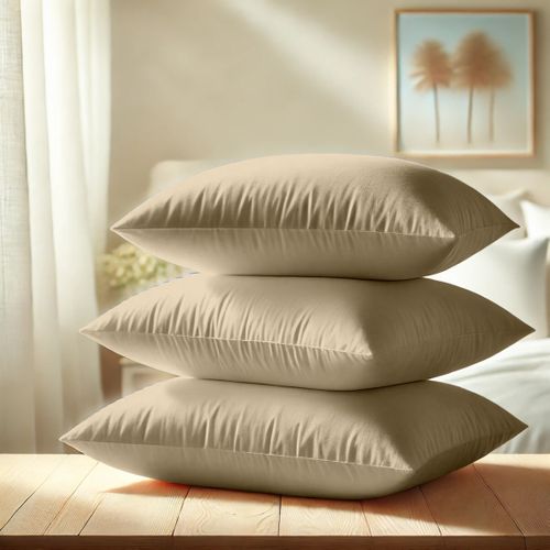 Taie D'oreiller Polycoton Tertio® Beige Ficelle - 63 X 63 cm Sans Volant