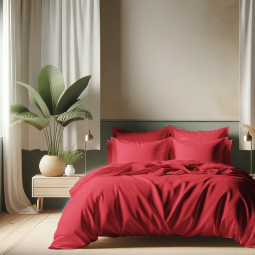 Drap Plat Coton Rouge Carmin - 240 X 300