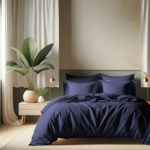 Drap Plat Coton Bleu Indigo - 270 X 300 cm