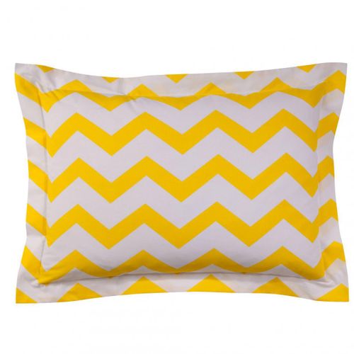 Taie D'oreiller Coton Chevron  Jaune/blanc  - 63 X 63 Avec Volant