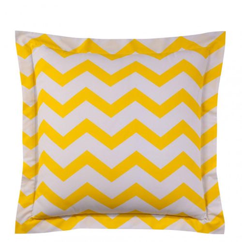 Taie D'oreiller Coton Chevron  Jaune/blanc  - 63 X 63 Avec Volant