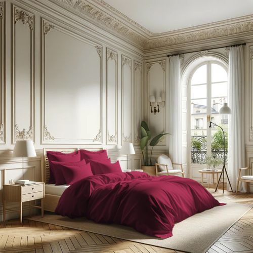 Housse De Couette Percale Coton Tertio® Bordeaux - 140 X 200 cm