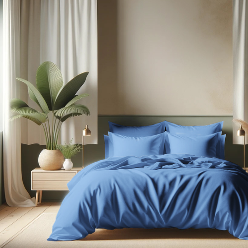 Drap Plat Coton Bleu Azur - 180 X 290 cm