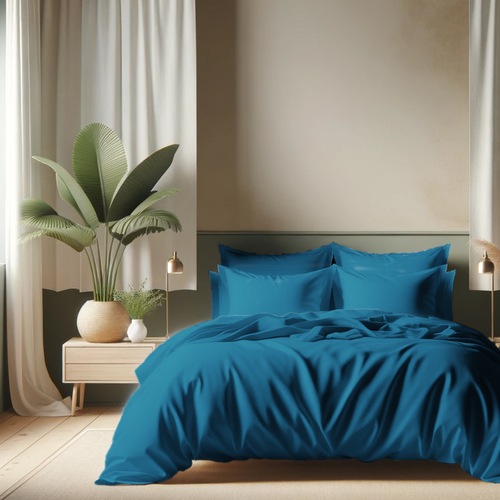 Drap Plat Coton Bleu Canard - 270 X 300 cm