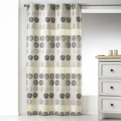 Rideau En Jacquard à Rayures Horizontales à Pois - 140x260 Cm - Gris Clair