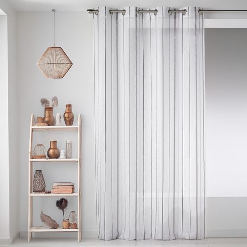 Voilage En Etamine Avec Rayures Verticales - 140x260 Cm - Gris Clair