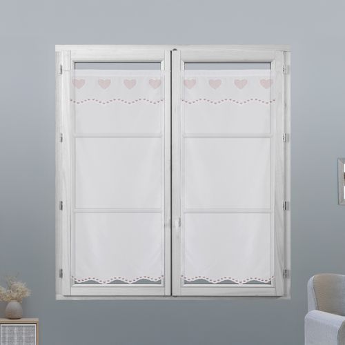 Petits Voilages Brodés Coeur - 60x 135 Cm - Beige