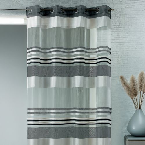 Voilage Organza Rayures Horizontales Tissées - 140x240 Cm - Noir