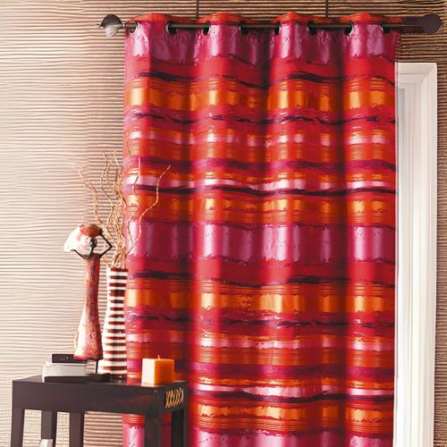 Double Rideau Ameublement Jacquard Rayés - 140x260 Cm - Rouge Orangé