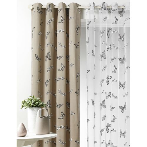 Rideau D'ameublement Imprimés Papillons - 140x260 Cm - Beige