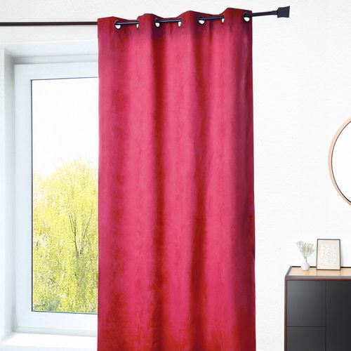 Rideau Doublé 100 % Occultant Et Face Suédine Unie - 140x260 Cm - Rouge Orangé