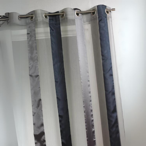 Voilage Bicolore à Rayures Verticales - 140x260 Cm - Gris Clair