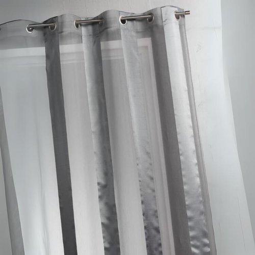 Voilage Bicolore à Rayures Verticales - 140x260 Cm - Argent