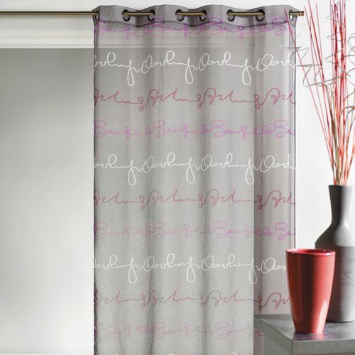 Voilage En Étamine Imprimée 'jeux D'écritures' - 140x240 Cm - Gris Clair