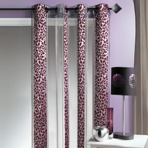 Voilage Organza Jacquard Motif Feuillage - 140x260 Cm - Prune