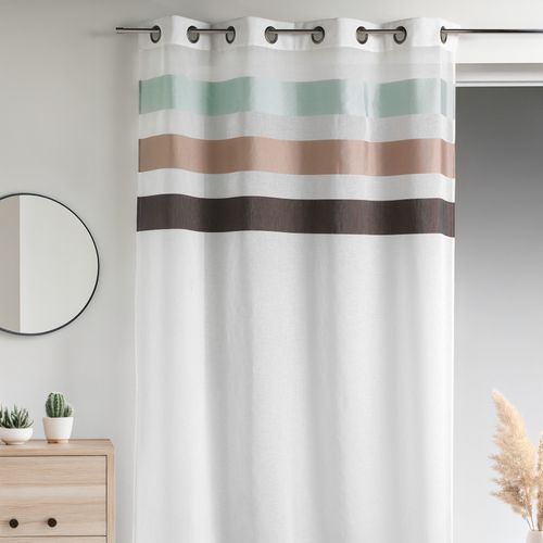 Voilage En Étamine Fantaisie à Rayures Horizontales - 140x260 Cm - Marron Chocolat
