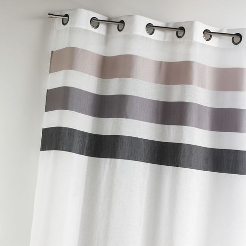 Voilage En Étamine Fantaisie à Rayures Horizontales - 140x260 Cm - Gris Clair