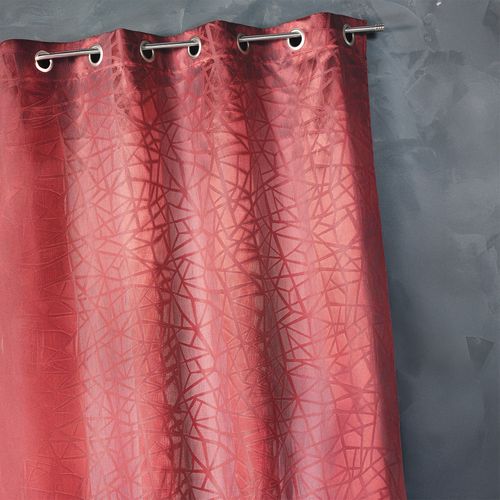 Rideau En Jacquard à Imprimés Et à Rayures Verticales - 140x240 Cm - Rouge Orangé