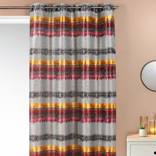 Rideau Ethnique En Jacquard à Rayures Horizontales - 140x260 Cm - Bordeaux