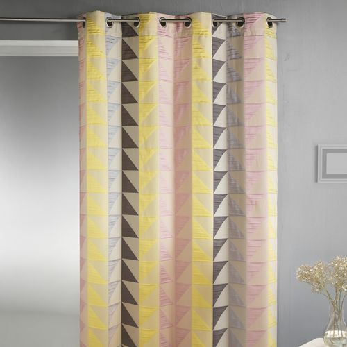Rideau En Jacquard Imprimés Triangulaires - 140x260 Cm - Rose Boudoir