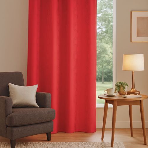 Rideau Jacquard Print Cercle Design - 140x260 Cm - Rouge Orangé