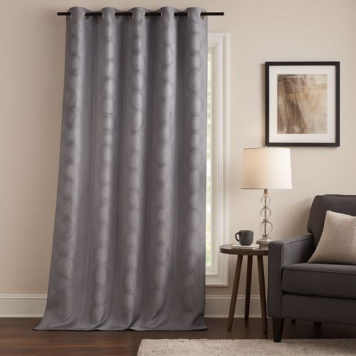Rideau Jacquard Print Cercle Design - 140x260 Cm - Gris Clair