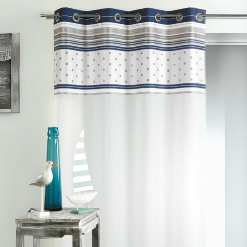 Voilage En Voile Avec Parement à Rayures Horizontales - 140x240 Cm - Bleu Marine