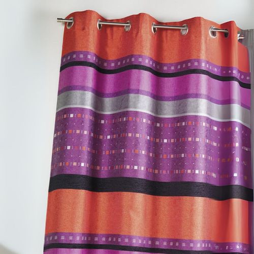 Rideau En Jacquard à Rayures Horizontales Graphiques - 140x260 Cm - Prune