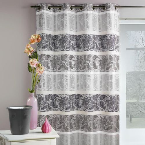 Rideau En Jacquard à Rayures Horizontales Fantaisies - 140x260 Cm - Gris Clair