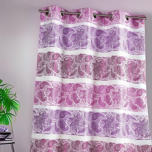 Rideau En Jacquard à Rayures Horizontales Fantaisies - 140x260 Cm - Fuchsia
