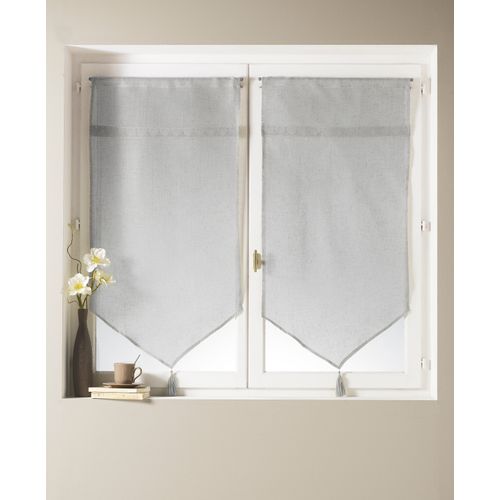 Paire De Voilage à Parement Haut En Macramé "coeur" - 60x120 Cm - Gris Clair