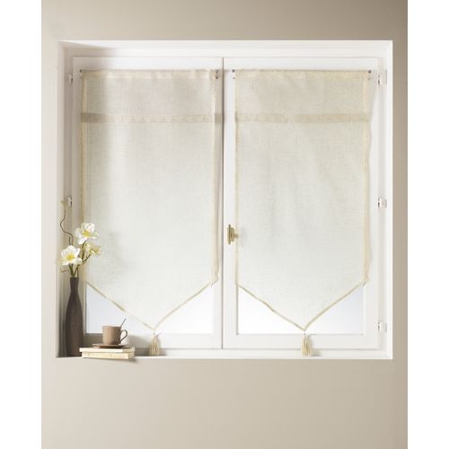 Paire De Voilage à Parement Haut En Macramé "coeur" - 45x120 Cm - Ivoire