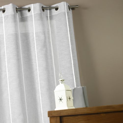Voilage Étamine à Fines Rayures Verticales - 140x260 Cm - Gris Clair