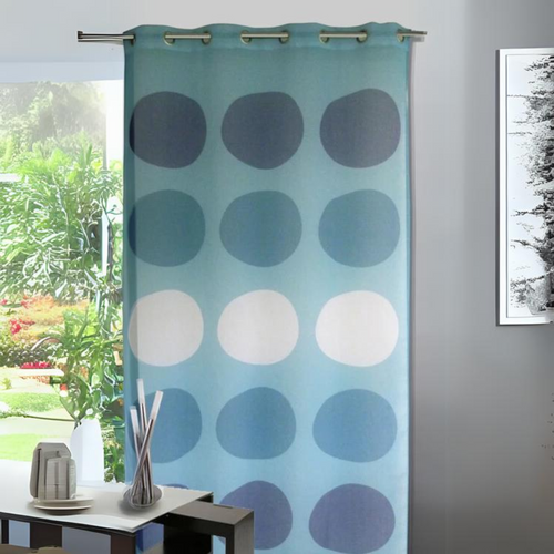 Voilage Étamine Avec Des "gros Pois" - 135x240 Cm - Bleu Azur