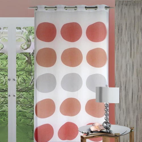 Voilage Étamine Avec Des "gros Pois" - 135x240 Cm - Rouge Orangé