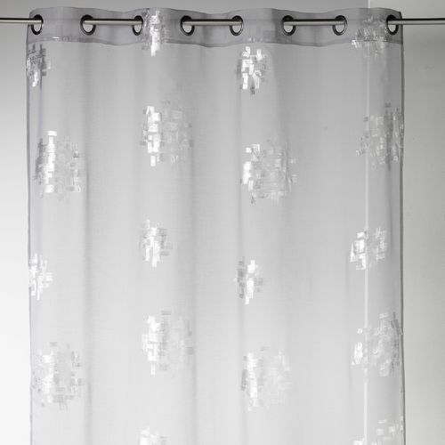 Voilage - Effet Lin Imprimés Argentés - 140x240 Cm - Gris Clair