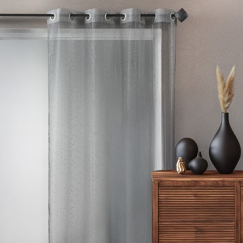 Voilage Organza Fantaisie Goutte Métallique - 140x350 Cm - Gris Clair