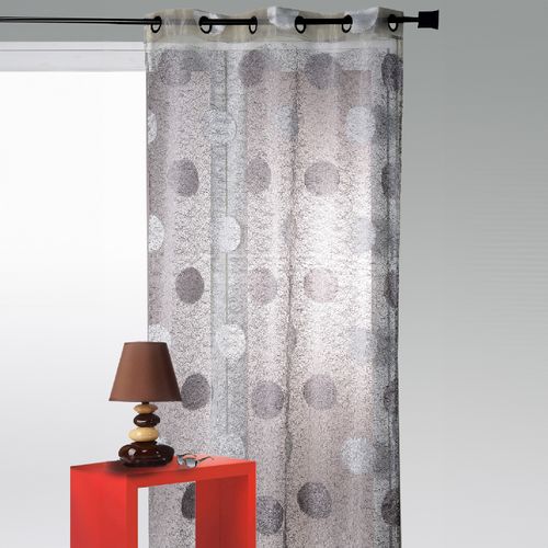 Voilage En Organza Jacquard Brodé Motif Gros Rond - 130x240cm - Gris Clair
