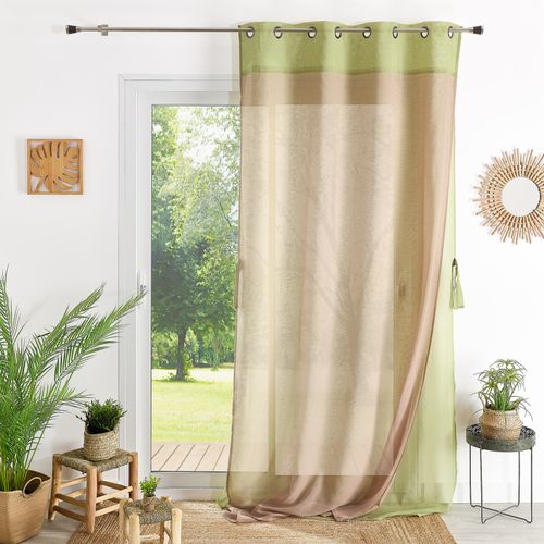Voilage Double Étamine Avec Parement De Couleur - 140x260 Cm - Vert Clair