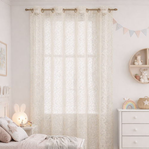 Rideau Ameublement En Filet Brodé - 150x260 Cm - Blanc